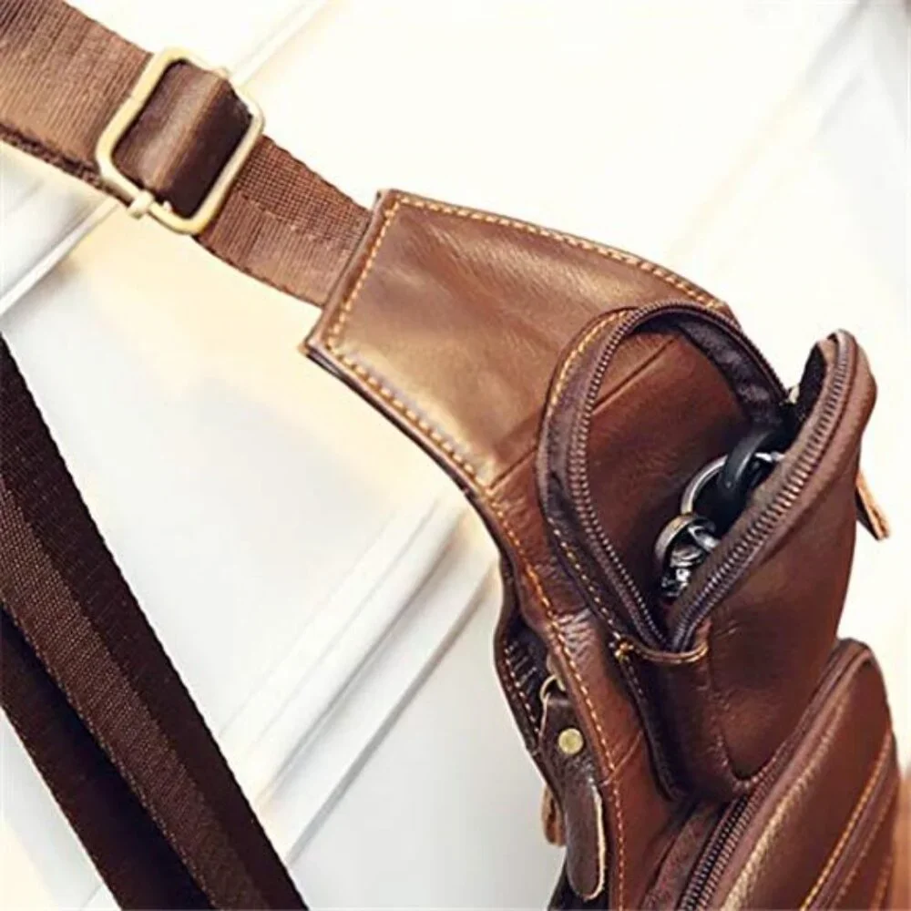 Vintage Leather Sling Bag Backpack for Men Crossbody Shoulder Chest